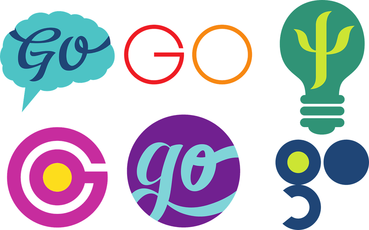 Colorful logo mark on a dark background